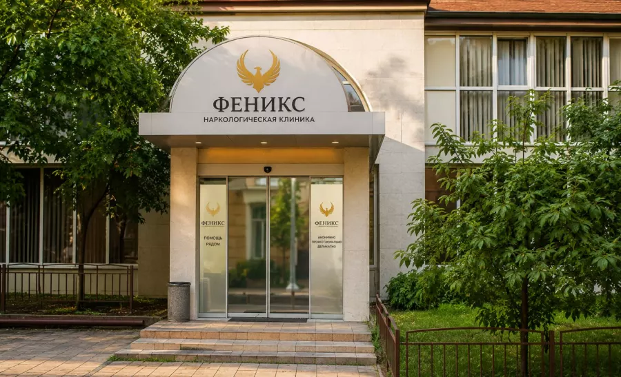 Вход в наркологическую клинику «Феникс» в Тереке